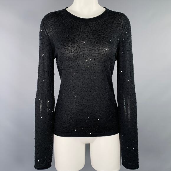 VIVIENNE TAM Size 2 Black Silk Cashmere Sequined Crew Neck Pullover - Picture 1 of 6